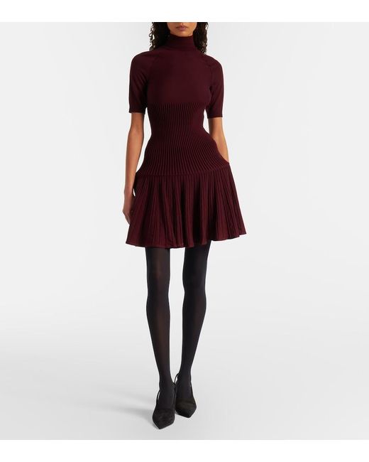 Alaïa Red Ribbed-Knit Wool-Blend Miniskirt