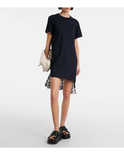 Sacai Black Paneled Cotton Jersey T-Shirt Dress