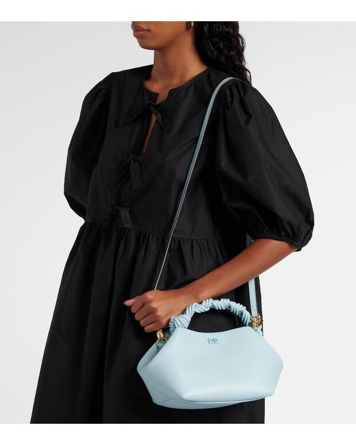 Ganni Blue Tote Bou Small Aus Leder