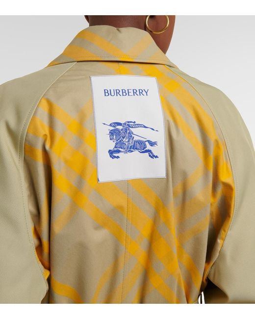 Burberry Yellow Trenchcoat Aus Baumwollgabardine Mit Gürtel, Applikation Und Karomuster