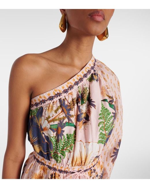 Robe Longue Asymetrique En Coton A Fleurs Farm Rio en coloris Pink