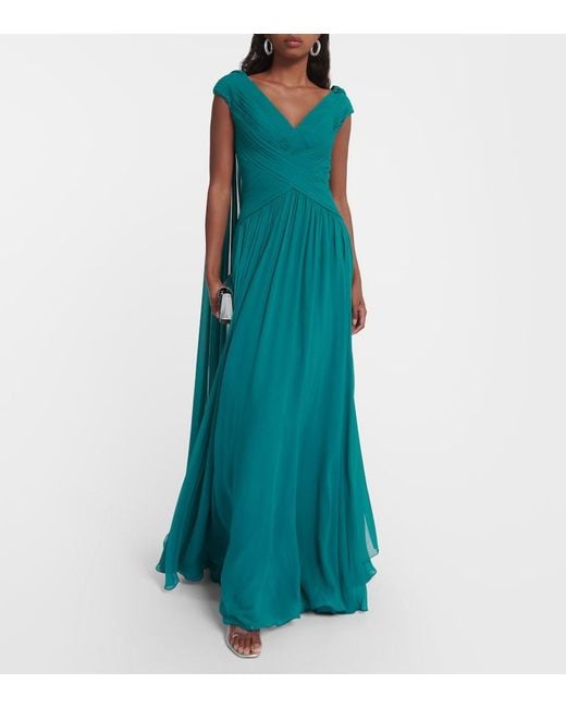 Elie Saab Green Caped Silk-Blend Gown