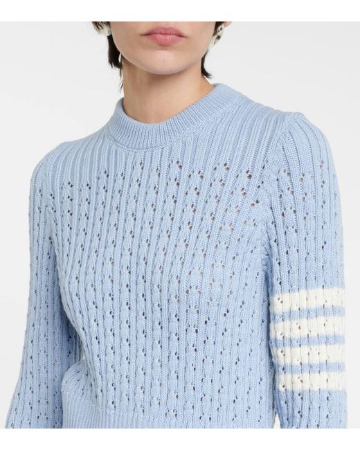 Thom Browne Blue 4-bar Pointelle Wool Sweater