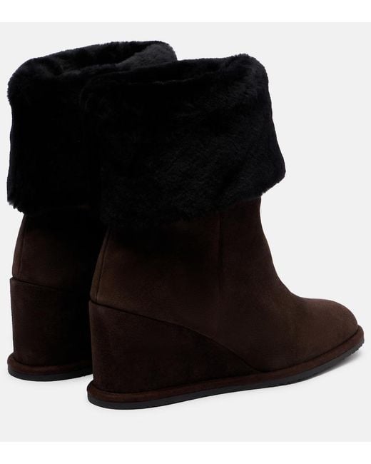 Yves Salomon Black Shearling-Lined Suede Wedge Ankle Boots