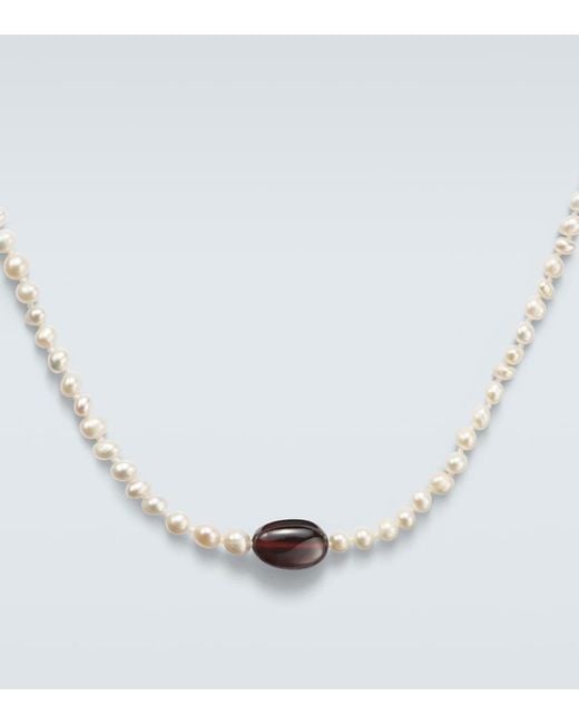 Ileana Makri White 9Kt Beaded Necklace With Freshwater Pearls And Hessonite for men