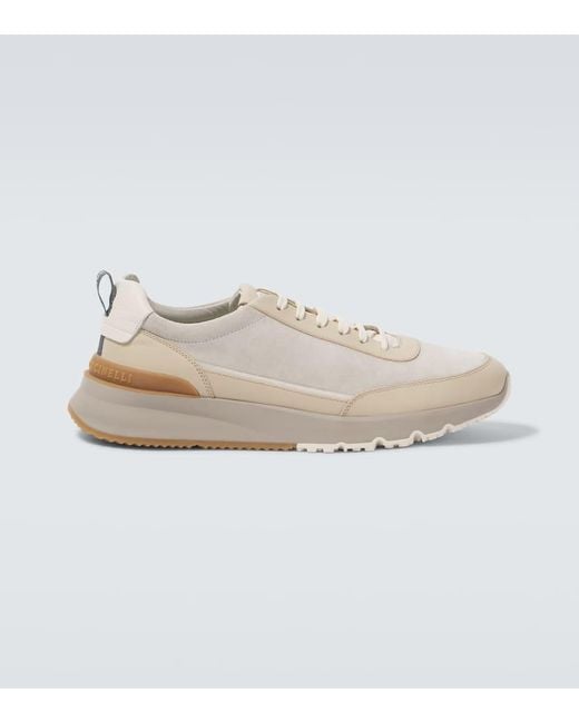 Brunello Cucinelli Sneakers Aus Veloursleder Und Leder in White für Herren