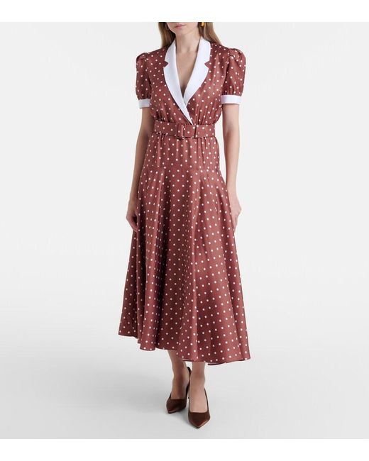 Rodarte Brown Belted Polka-Dot Silk Twill Midi Dress