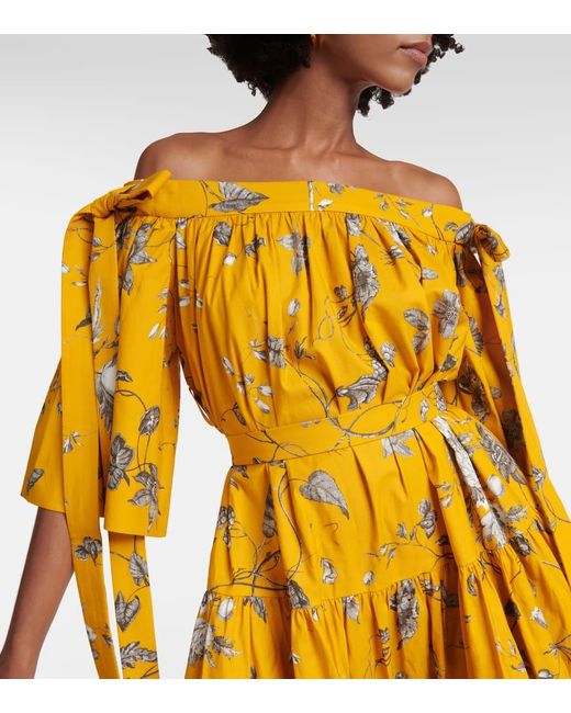 Erdem Yellow Off-the-shoulder Bow-detailed Floral-print Cotton-faille Gown