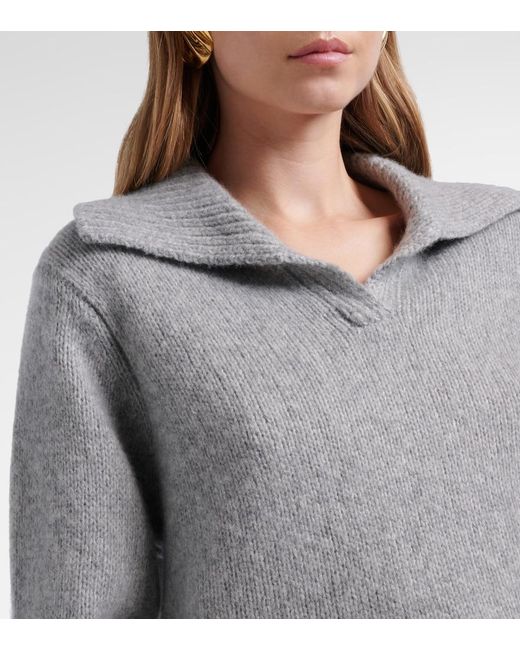Lisa Yang Gray Lailai Cashmere And Silk Polo Sweater