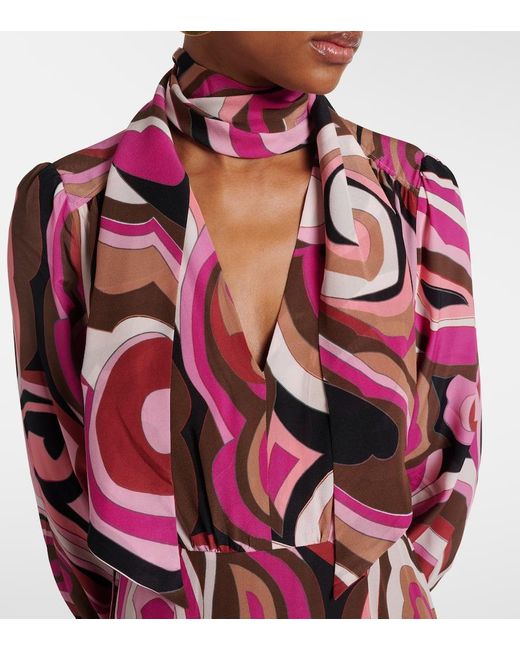 Rixo Red Marigold Silk Crepe De Chine Midi Dress