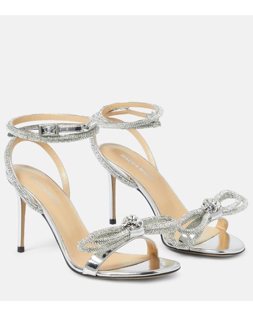 Mach & Mach Double Bow 95 Metallic Leather Sandals