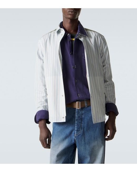Moncler Blue Striped Cotton Poplin Zip-Up Shirt for men