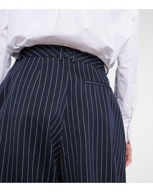 Frankie Shop Blue Pinstripe Ripley Wide-Leg High-Rise Woven-Blend Trousers