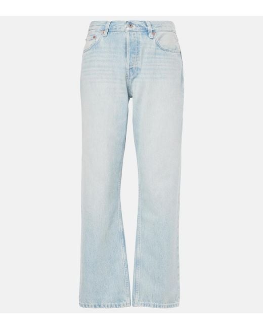 Re/done Blue Easy Straight Cropped Straight Jeans