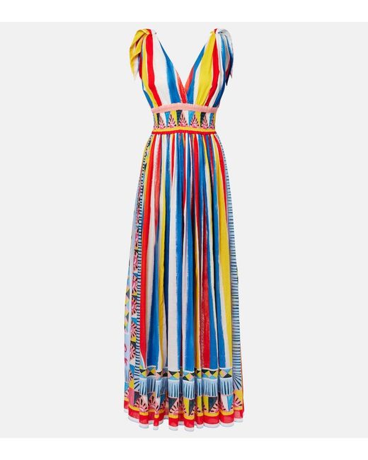 Dolce & Gabbana Blue Striped Cotton Maxi Dress