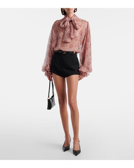 Dolce & Gabbana Pink Floral Tie-Neck Silk Blouse