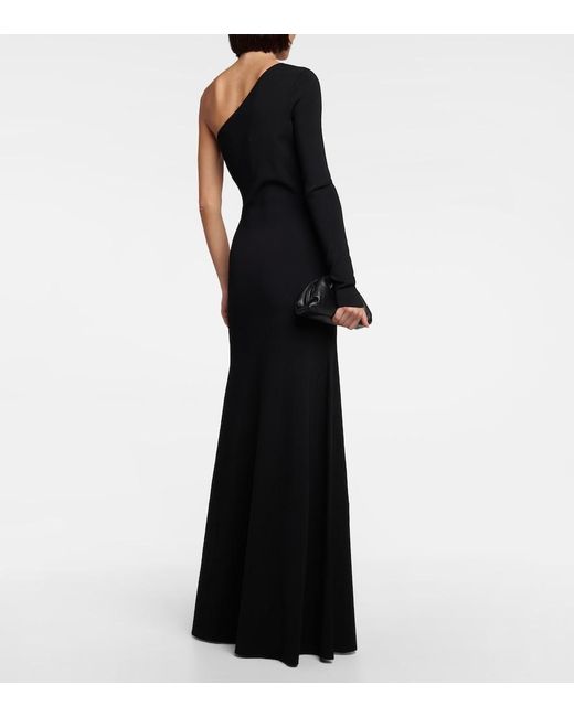 Victoria Beckham Black Knitted One-Shoulder Maxi Dress