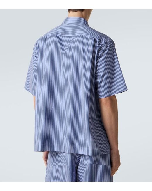 Sacai Blue Striped Cotton Poplin Shirt for men