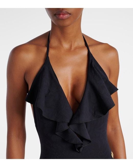Balmain Black Frilled Swimsuit