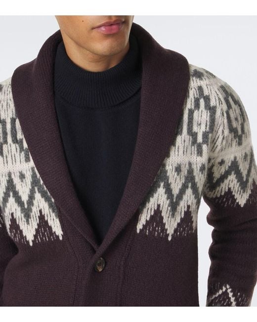 Eleventy Red Chevron Cashmere And Silk Intarsia Cardigan for men