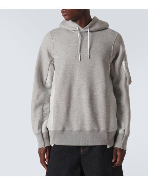 Sacai Gray Cotton-Blend Hoodie for men