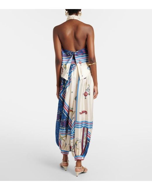 ALÉMAIS Blue Apollo Printed Cropped Silk Satin Balloon Pants