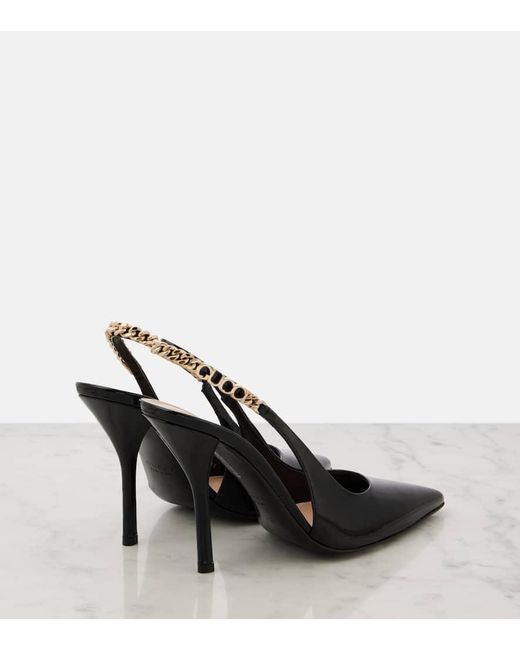 Gucci Black 'Signoria' Slingback Pumps With Logo Lettering Plaque On The Strap And High Heel