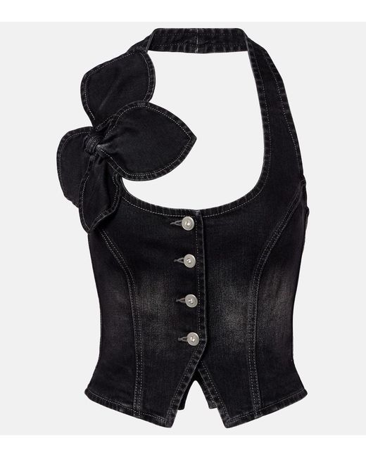 Area Black Bow-Detail Denim Top