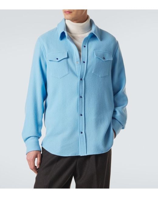 God's True Cashmere Blue Lagoon Cashmere Shirt With Lapis Lazuli for men