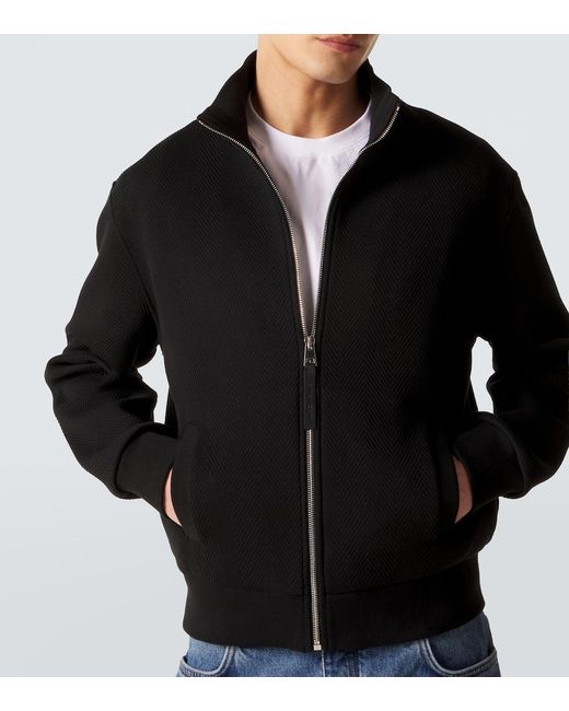 Givenchy Black Herringbone Cotton-Blend Zip-Up Sweater for men