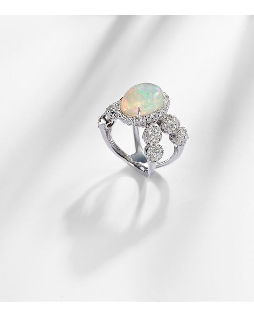 YEPREM White Reign Supreme 18Kt Ring With Diamonds And Opal