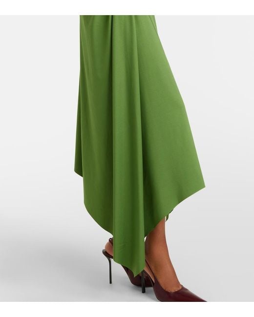 Victoria Beckham Green Asymmetric Gathered Jersey Midi Dress