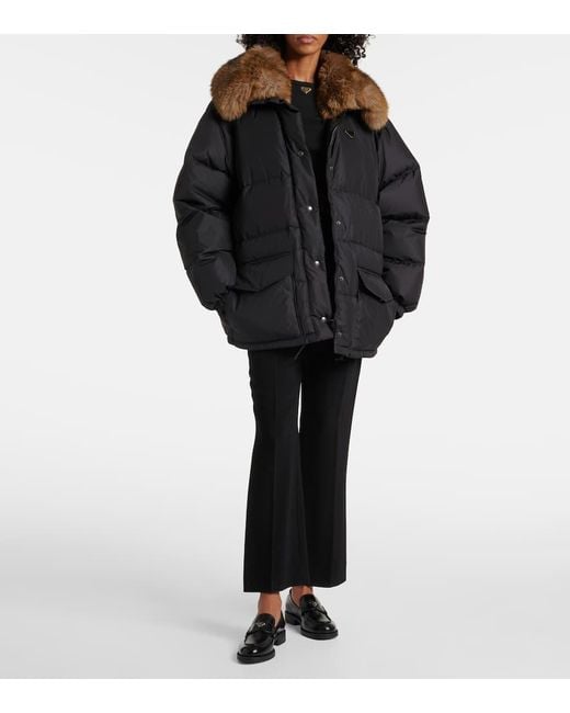 Prada Black Faux Fur-Trimmed Down Jacket