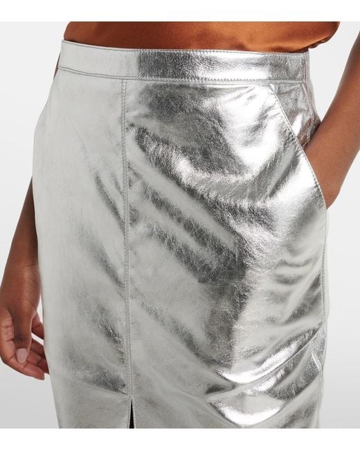 Saint Laurent Gray Metallic Leather Pencil Skirt