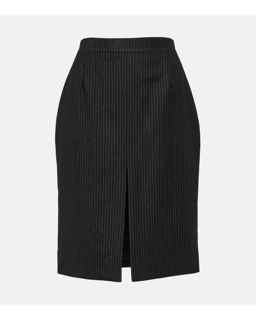Saint Laurent Black Pinstriped Wool Pencil Skirt