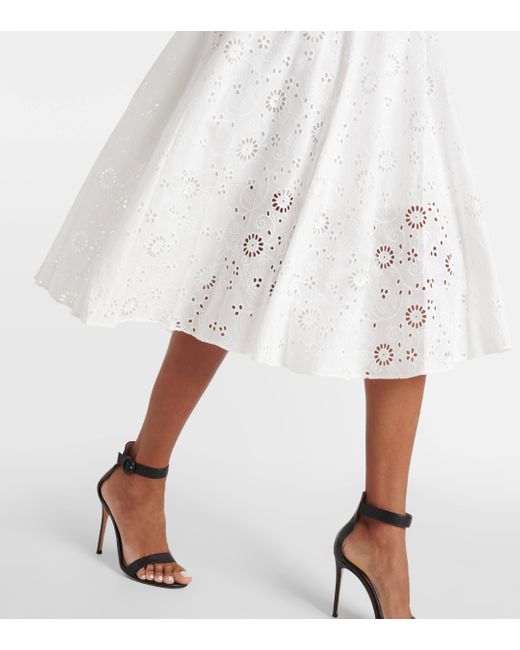 Carolina Herrera White Openwork Embroidered Cotton Midi Dress