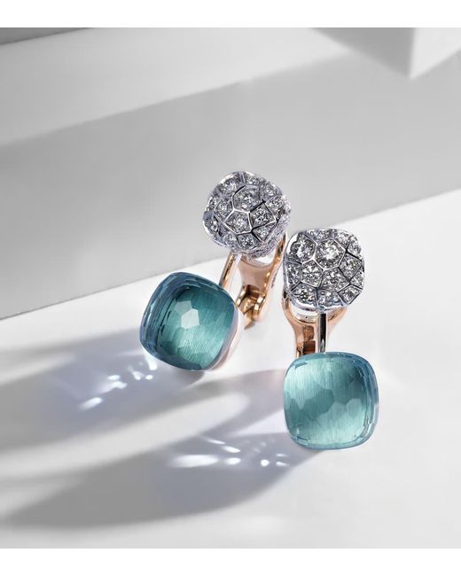 Pomellato White Ohrringe Nudo Toi Et Moi Aus 18Kt Rose- Und Weissgold Mit Diamanten Und Topas