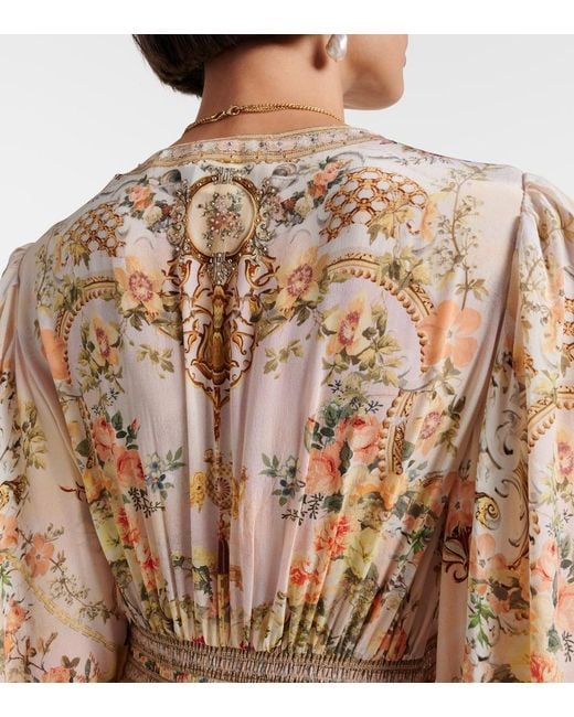 Camilla Natural Embellished Floral Silk Crepe Maxi Dress