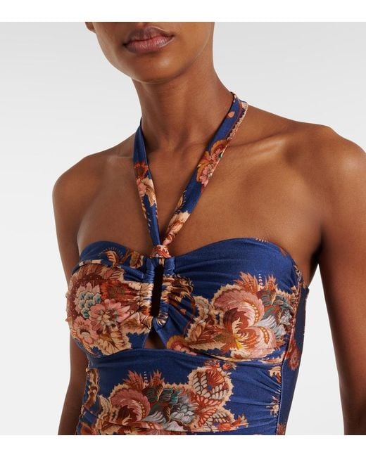 Zimmermann Blue Aster Printed Halterneck Swimsuit