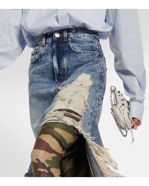 Vetements Blue Distressed Denim Maxi Skirt