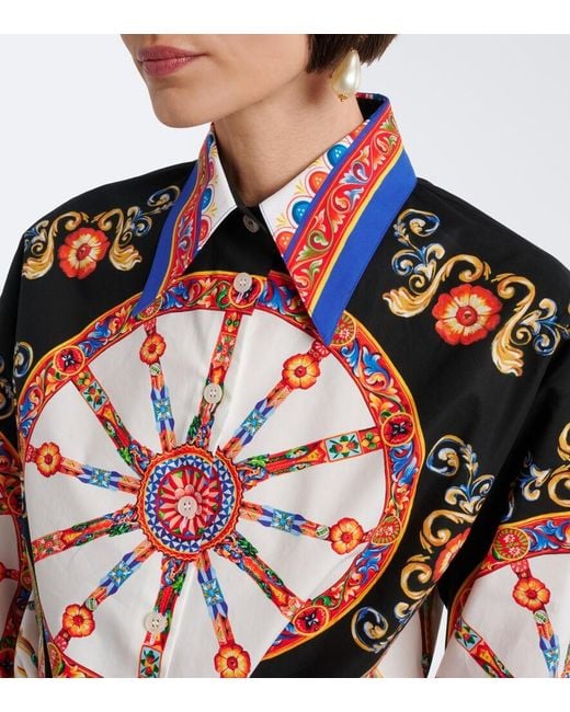 Dolce & Gabbana Multicolor Carretto Cropped Cotton Shirt