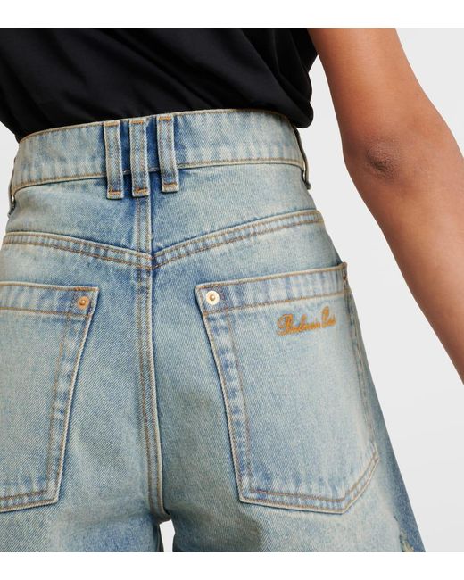 Balmain Blue Delessed Denim Shorts