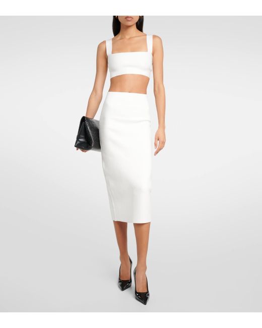 Victoria Beckham White Ribbed-knit High-rise Midi Skirt