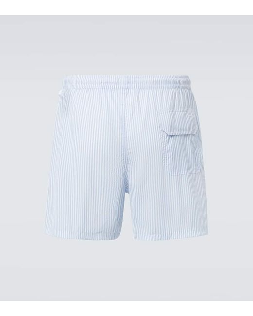 Thom Sweeney Blue Striped Swim Trunks for men