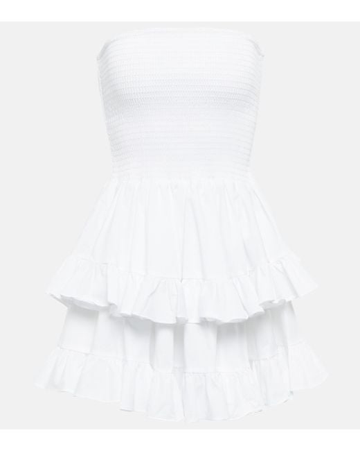 Caroline Constas White Farrah Cotton-blend Smocked Minidress