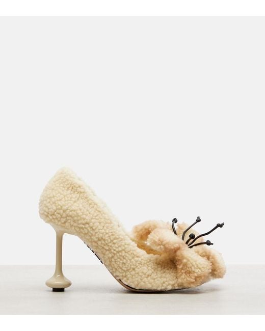 Loewe Metallic Toy Floral-Applique Shearling Pumps