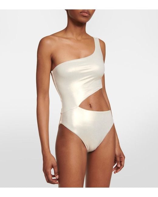 Melissa Odabash White Nassau Metallic Asymmetric Swimsuit