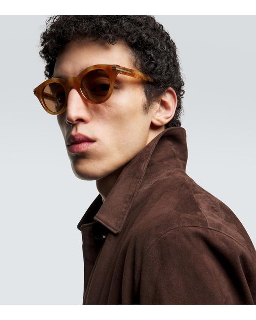 Zegna Brown Round Sunglasses for men