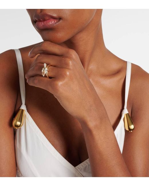 Anillo Knot De Plata De Ley Banada En Oro Bottega Veneta de color Metallic