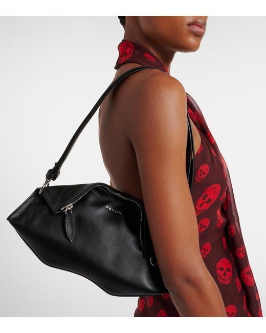 McQueen Black Manta Small Leather Clutch